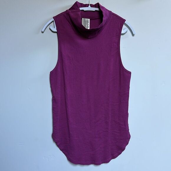 NWT Free People Tunic Mock Neck LA Livin Muscle Tank Top Raw Hem Burgundy Small - Picture 2 of 10